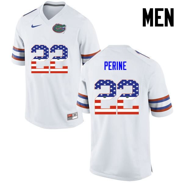 Men's NCAA Florida Gators Lamical Perine #22 Stitched Authentic USA Flag Fashion Nike White College Football Jersey OSB5665FR